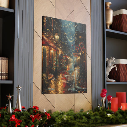 Christmas Time Downtown Street Corner - Rembrandt Style Digital Oil Painting  Canvas Gallery Wraps