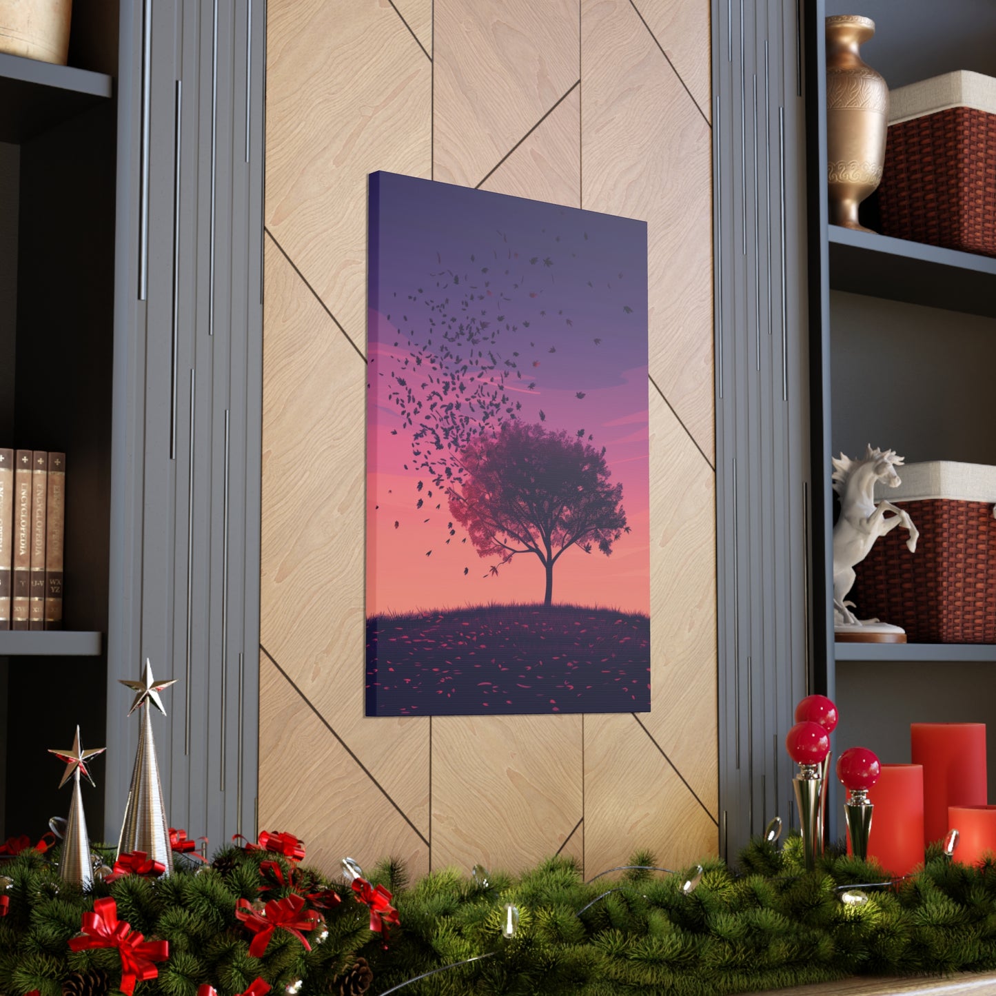 Tree in a Purple Sunset Digital Illustration Canvas Gallery Wraps