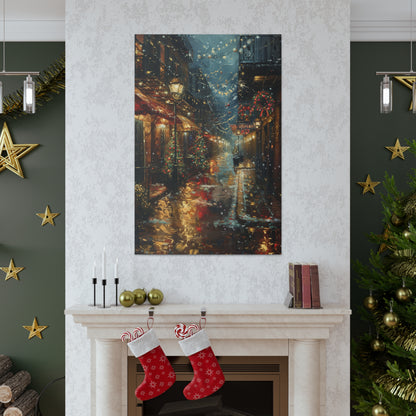 Christmas Time Downtown Street Corner - Rembrandt Style Digital Oil Painting  Canvas Gallery Wraps