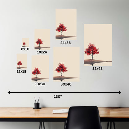 Lone Tree with Red Leaves - Portrait Illustration Canvas Gallery Wraps