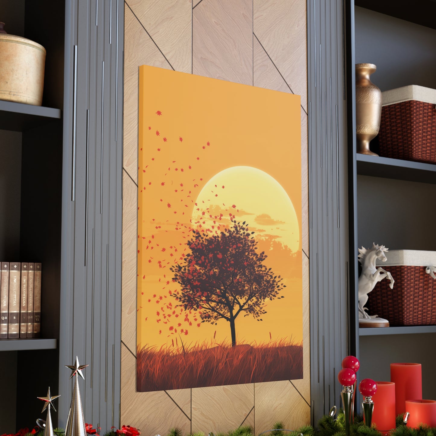 Tree in a Golden Sunset Digital Illustration Canvas Gallery Wraps