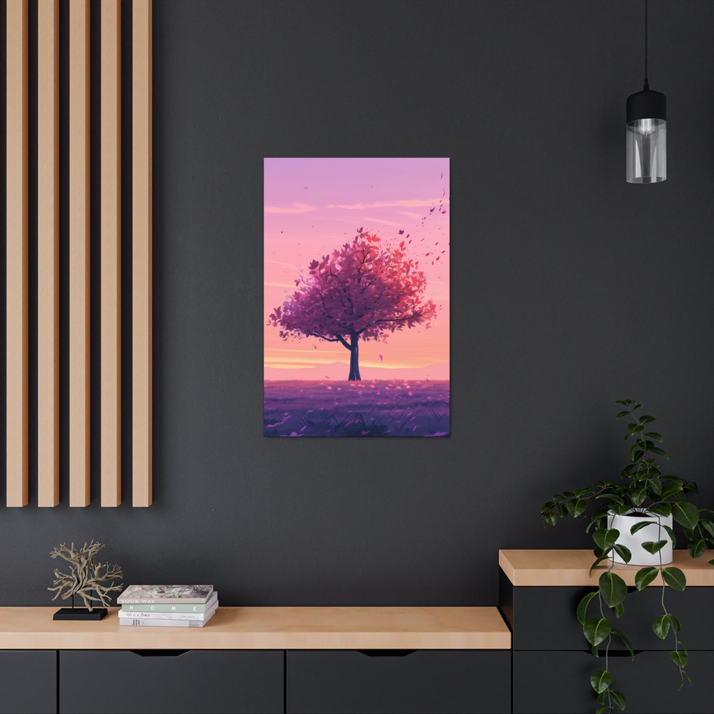 Tree in a Purple Sunset Digital Illustration Canvas Gallery Wraps