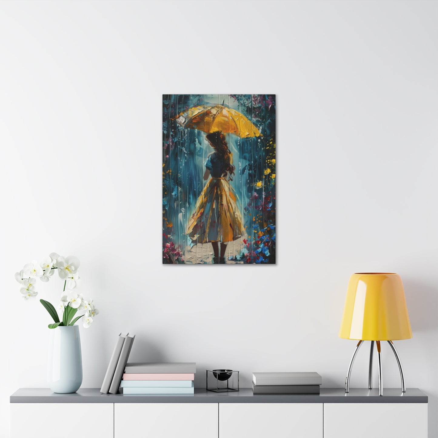 girl with an umbrella in rain - Leonid Afremov Style Digital Print Canvas Gallery Wraps