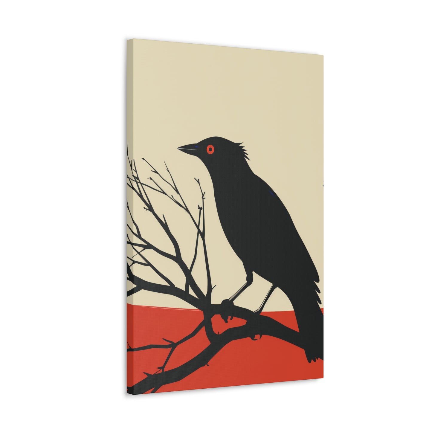 Black Bird Sitting on a Branch Digital Illustration Canvas Gallery Wraps