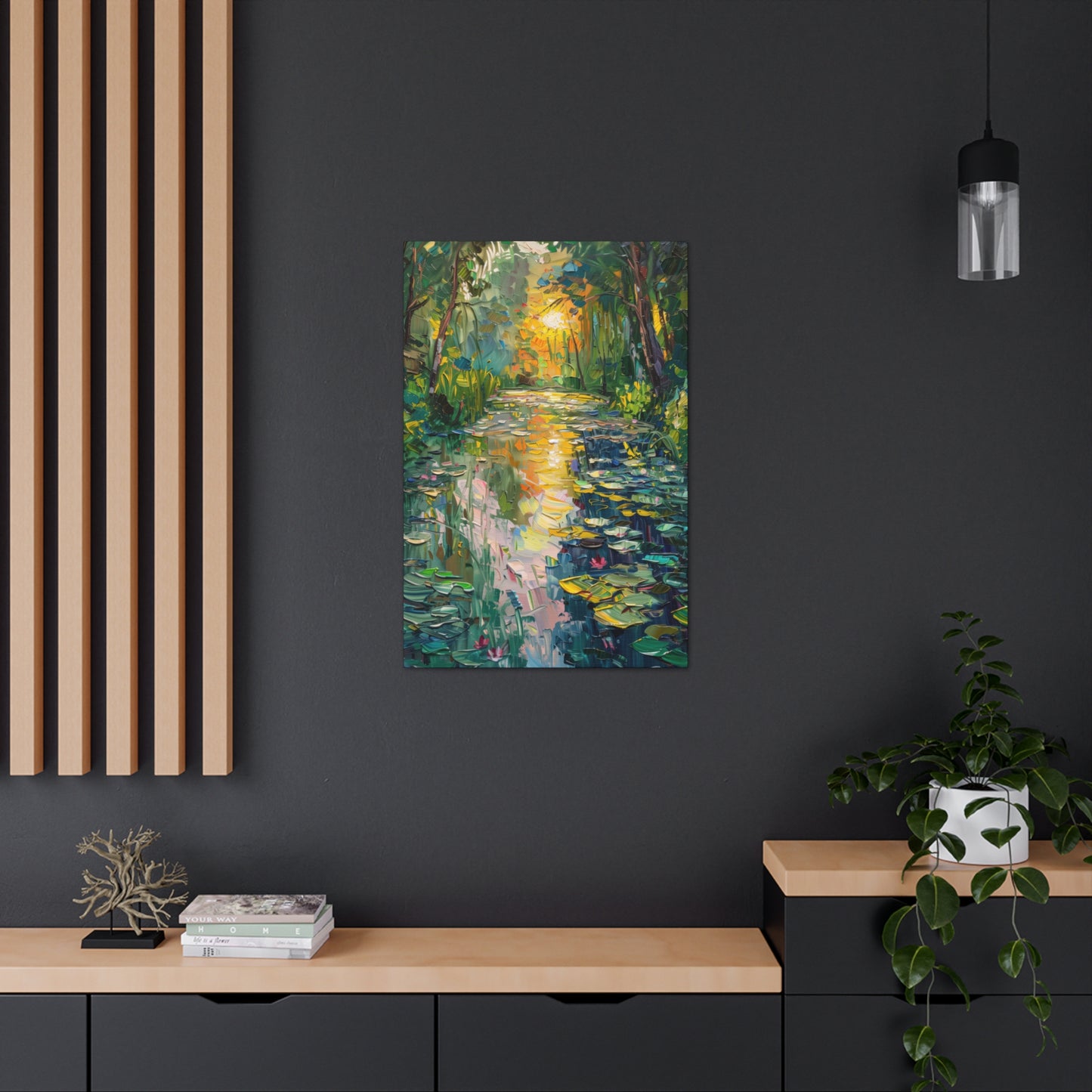 Pond in a Forest - Claude Monet Style Digital Print Canvas Gallery Wraps