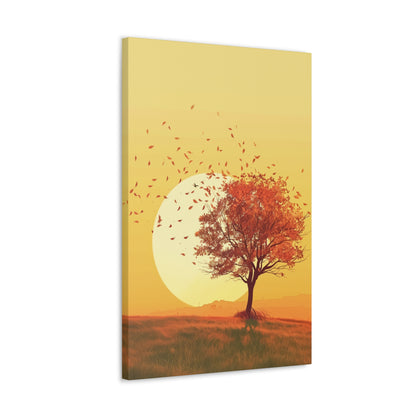 Red Tree in a Golden Sunset Digital Illustration Canvas Gallery Wraps