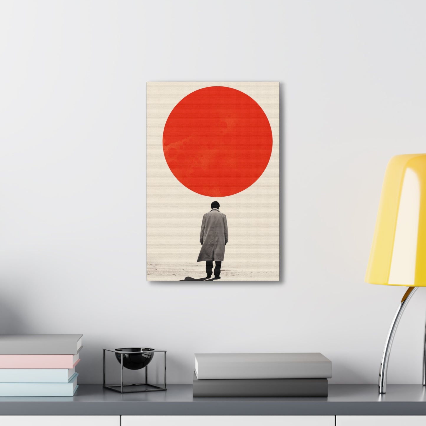 Man walking to red circle  - Takeshi Kitano Style Digital Illustration Canvas Gallery Wraps