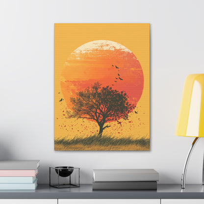 Tree in a Golden Sunset Digital Illustration Canvas Gallery Wraps