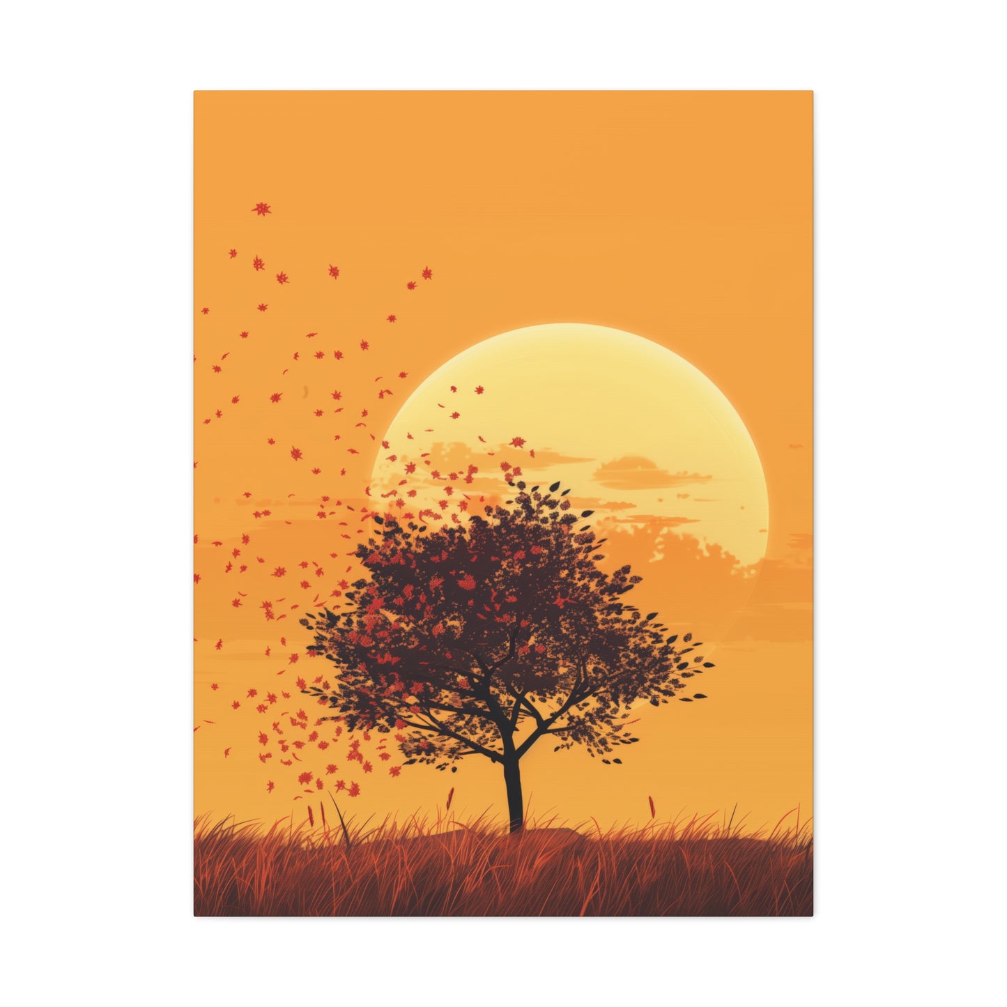 Tree in a Golden Sunset Digital Illustration Canvas Gallery Wraps