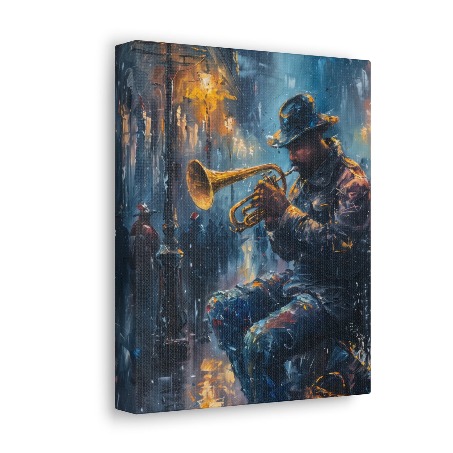 Man Playing Horn on the Street - Rembrandt Style Digital Oil Painting Canvas Gallery Wraps