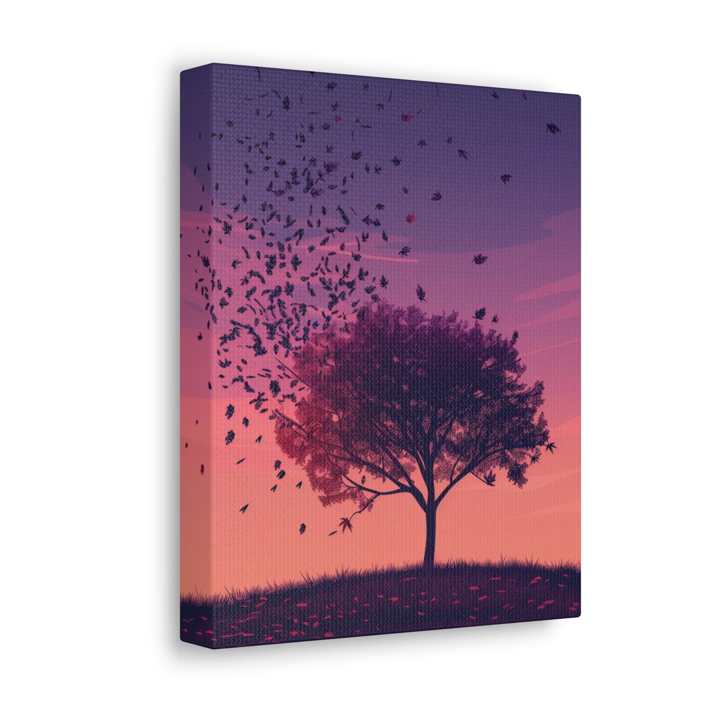 Tree in a Purple Sunset Digital Illustration Canvas Gallery Wraps