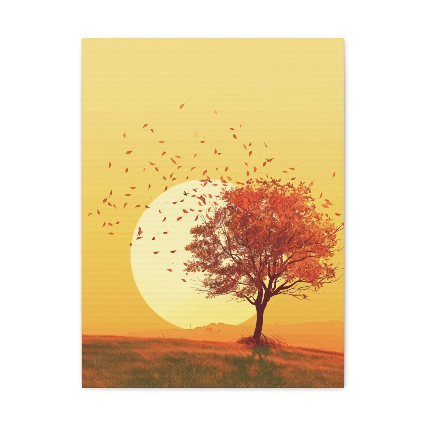 Red Tree in a Golden Sunset Digital Illustration Canvas Gallery Wraps