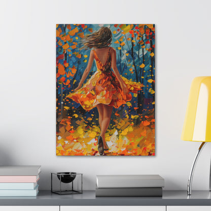 Girl with yellow dress in autumn forest - Leonid Afremov Style Digital Print Canvas Gallery Wraps