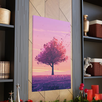 Tree in a Purple Sunset Digital Illustration Canvas Gallery Wraps