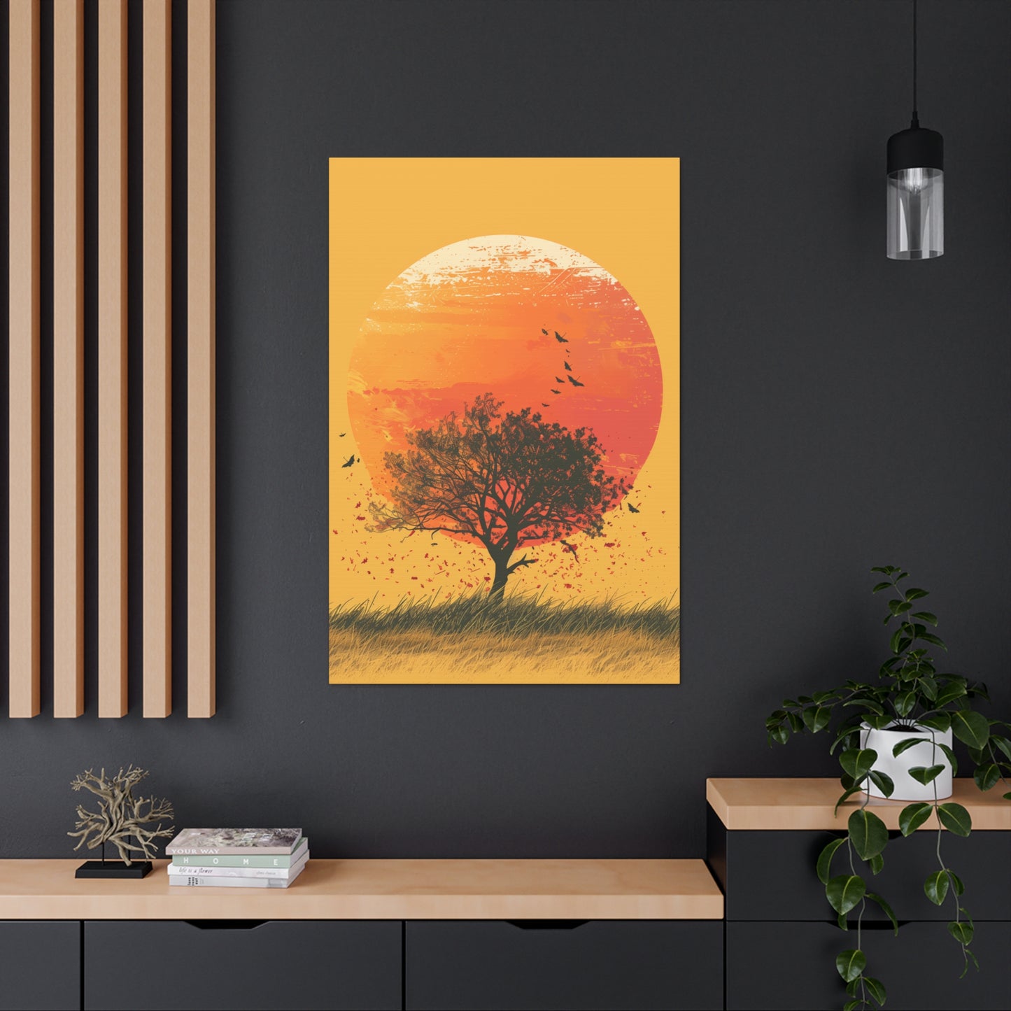 Tree in a Golden Sunset Digital Illustration Canvas Gallery Wraps