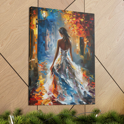 Bride walking in the streets - Leonid Afremov Style Digital Print Canvas Gallery Wraps