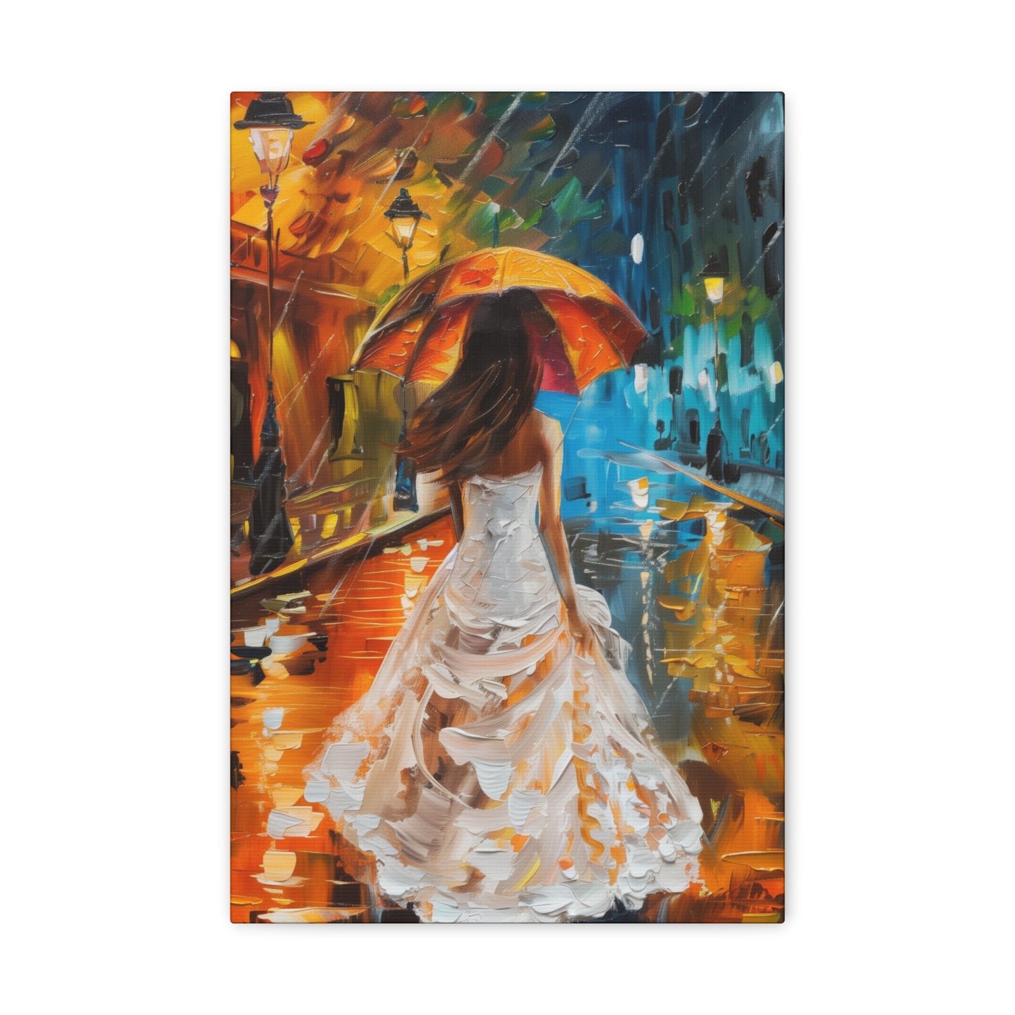 bride walking in street in rain - Leonid Afremov Style Digital Print Canvas Gallery Wraps