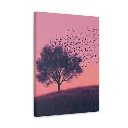 Tree in a Purple Sunset Digital Illustration Canvas Gallery Wraps