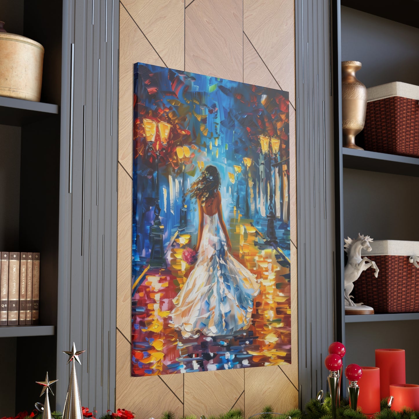 bride walking in the street - Leonid Afremov Style Digital Print Canvas Gallery Wraps