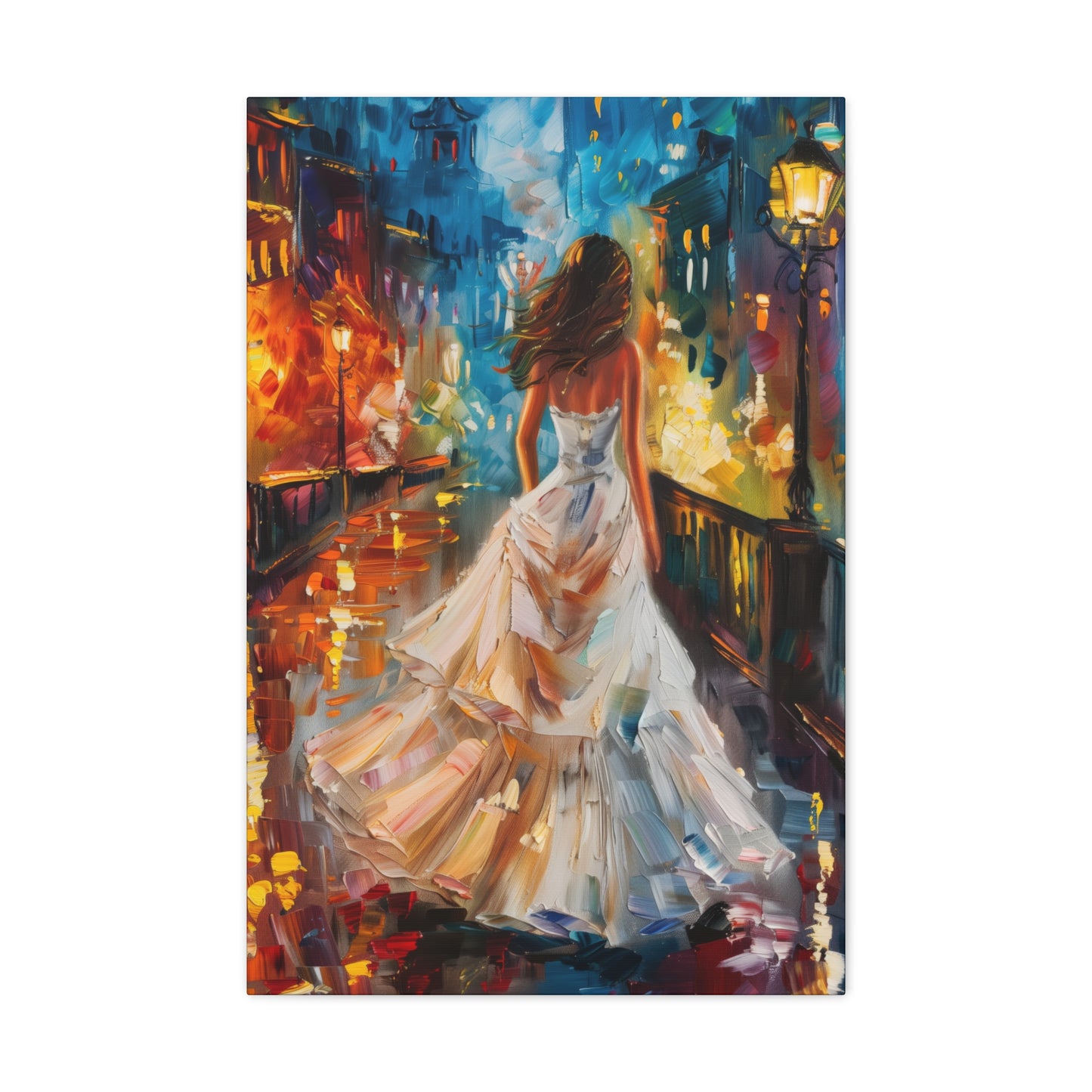 bride walking in Bridge - Leonid Afremov Style Digital Print Canvas Gallery Wraps