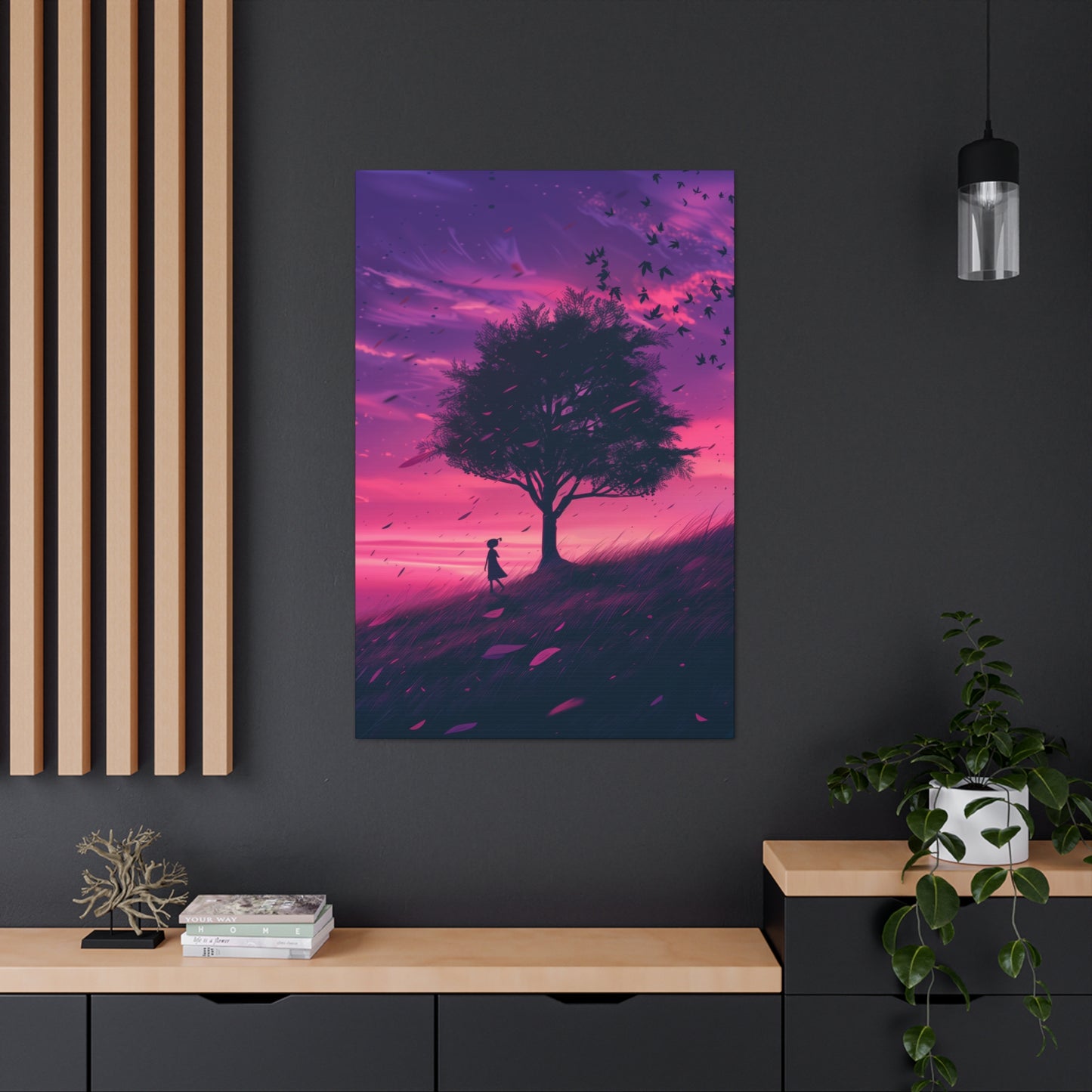 Tree in a Purple Sunset Digital Illustration Canvas Gallery Wraps