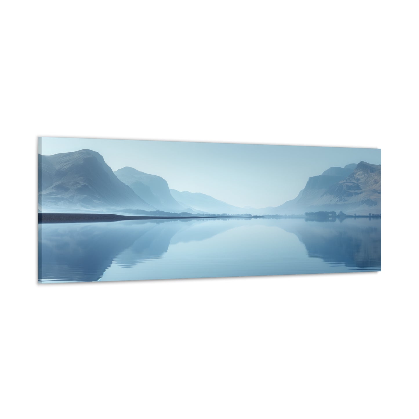 Lake Landscape with Mountains - Morning Mist Panorama Canvas Gallery Wraps