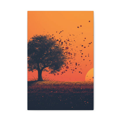 Tree in a Golden Sunset Digital Illustration Canvas Gallery Wraps