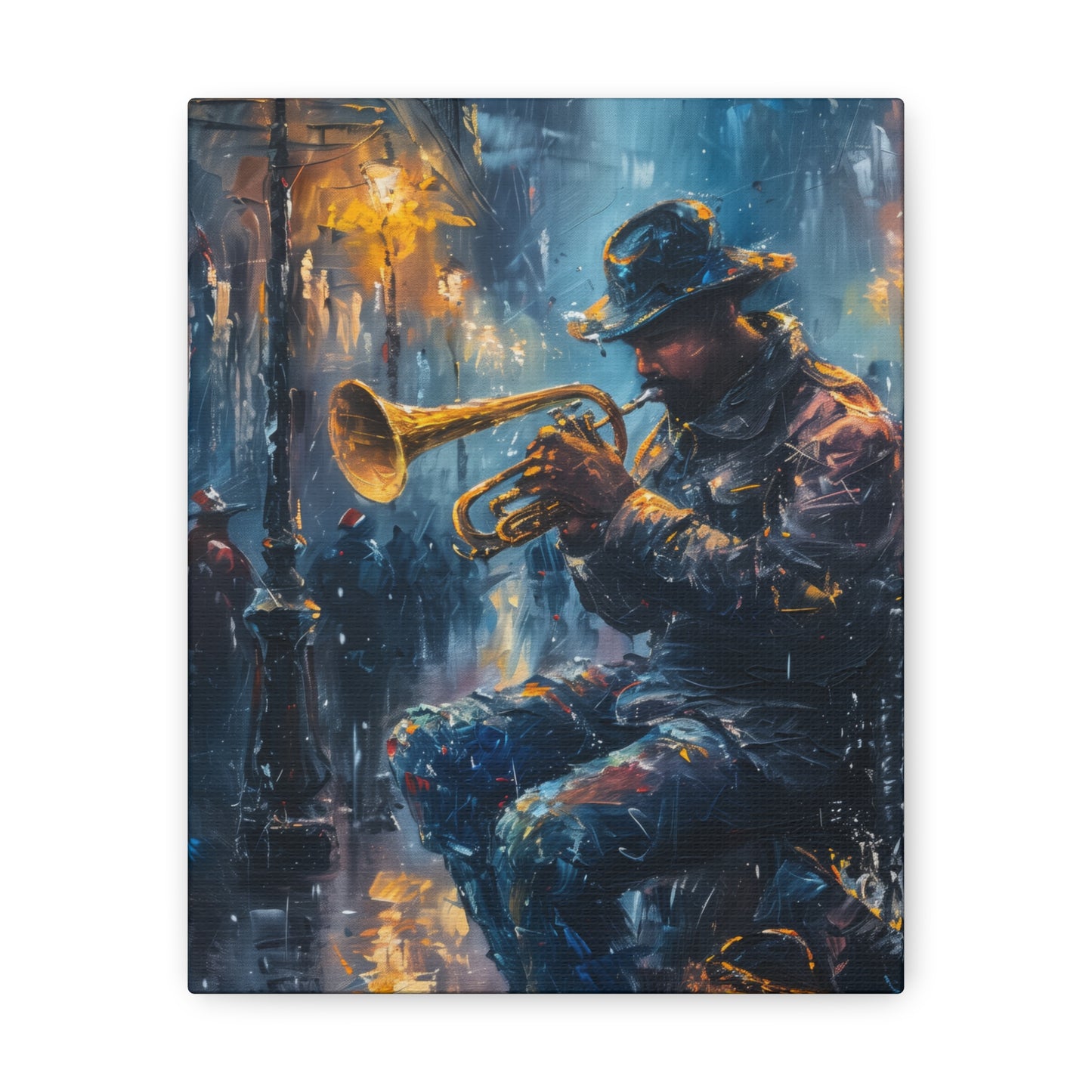 Man Playing Horn on the Street - Rembrandt Style Digital Oil Painting Canvas Gallery Wraps