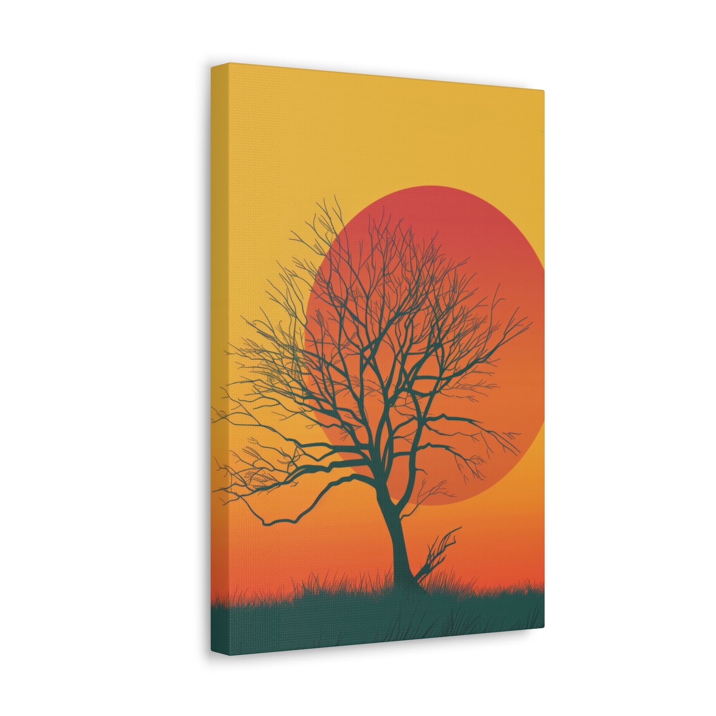 leafless tree in a Golden Sunset Digital Illustration Canvas Gallery Wraps