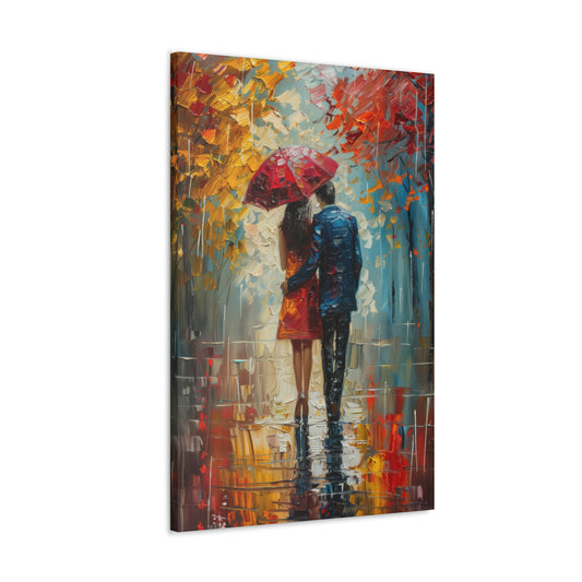 lovely couple holding a umbrella in rain - Leonid Afremov Style Digital Print Canvas Gallery Wraps