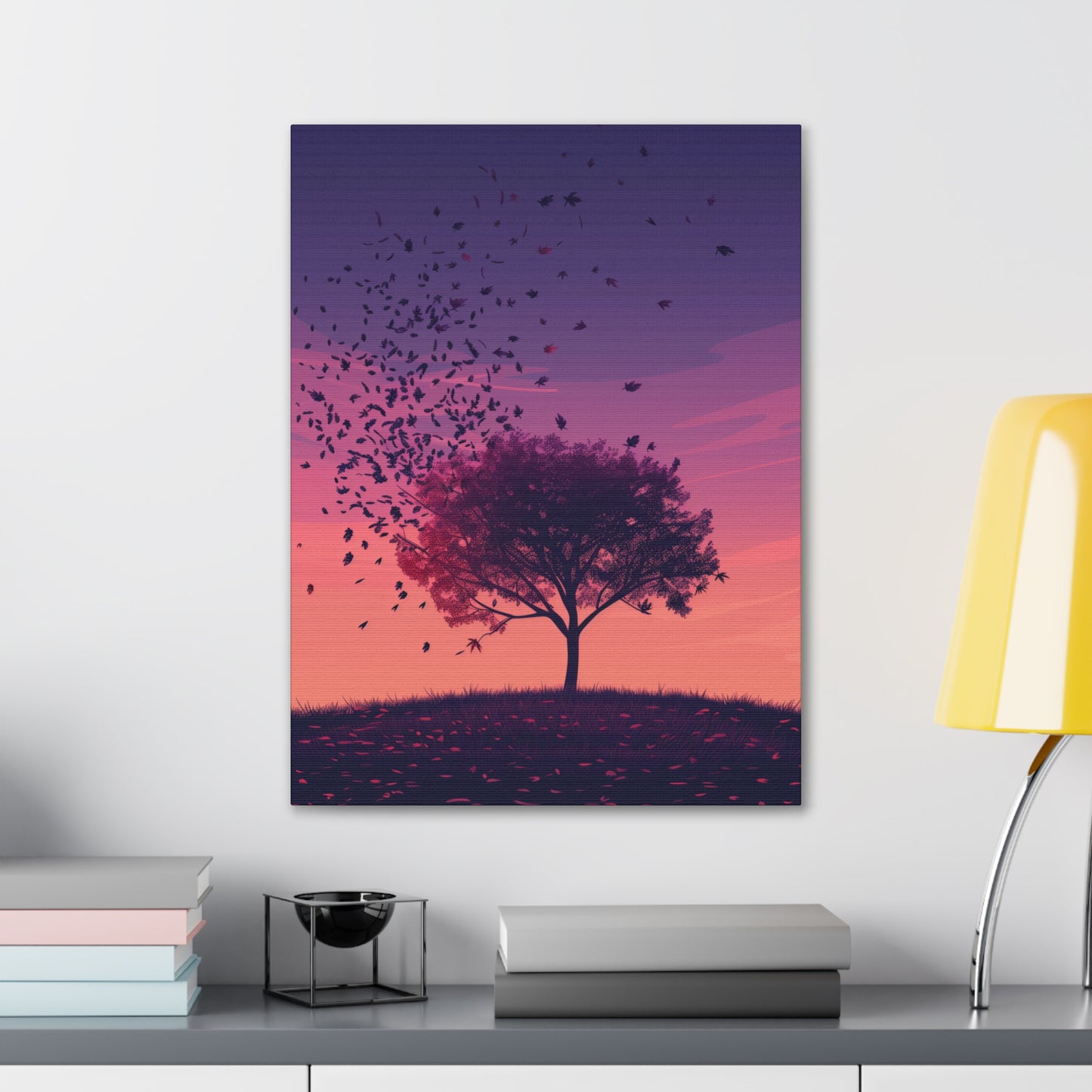 Tree in a Purple Sunset Digital Illustration Canvas Gallery Wraps