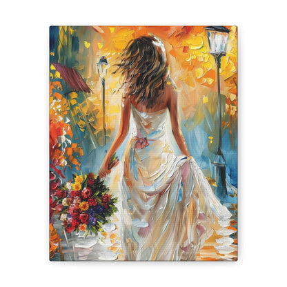 bride walking in the streets - Leonid Afremov Style Digital Print Canvas Gallery Wraps