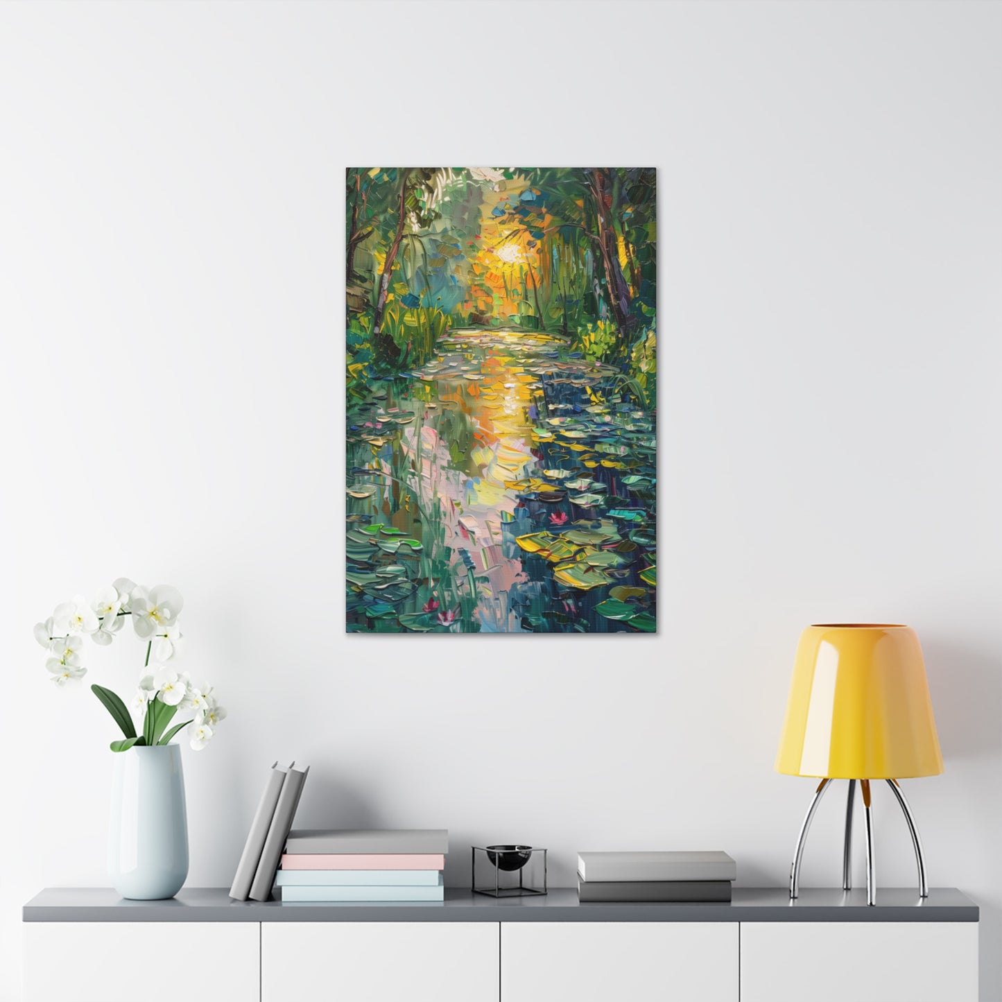 Pond in a Forest - Claude Monet Style Digital Print Canvas Gallery Wraps