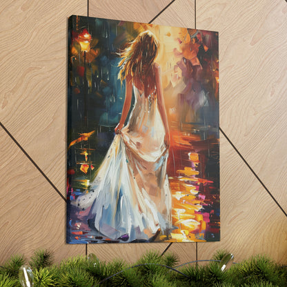 Beautiful Bride in Street - Leonid Afremov Style Digital Print Canvas Gallery Wraps