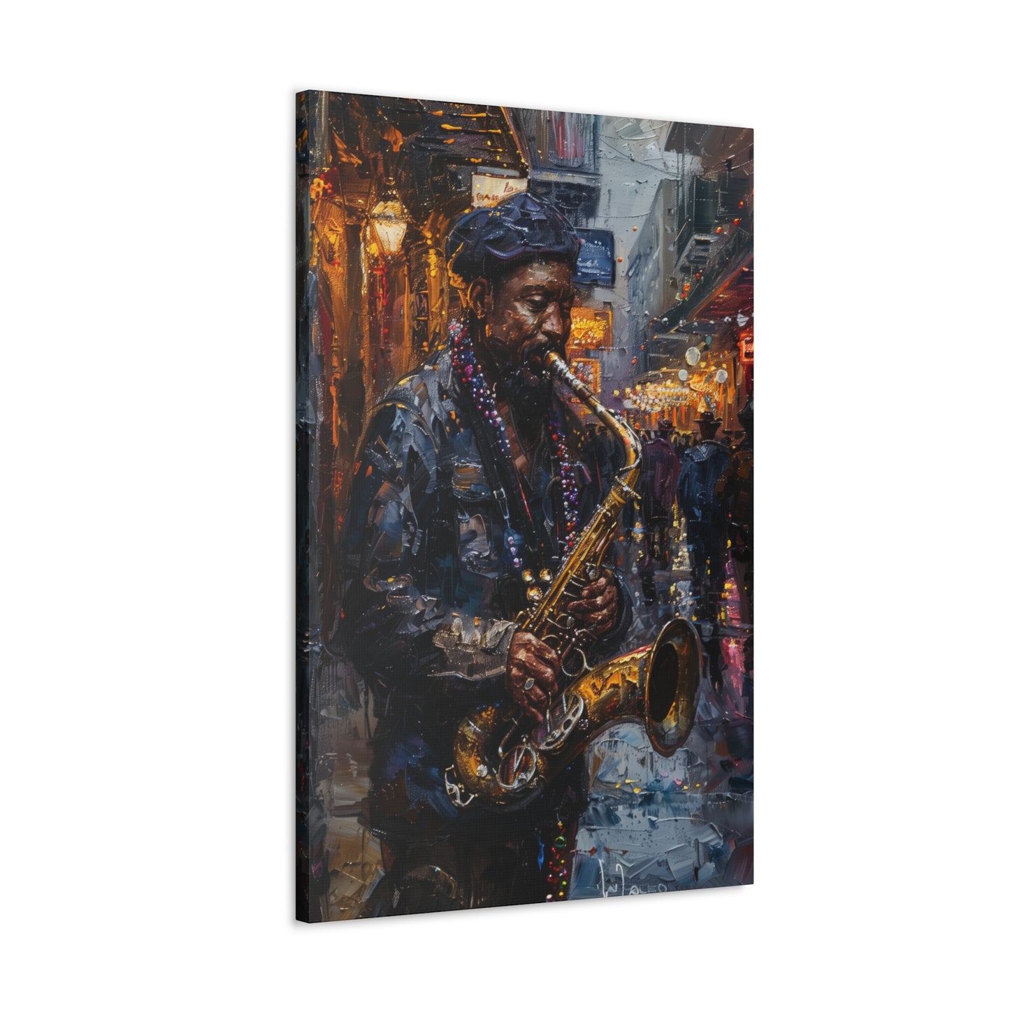 Man Playing Horn on the Street - Rembrandt Style Digital Oil Painting Canvas Gallery Wraps