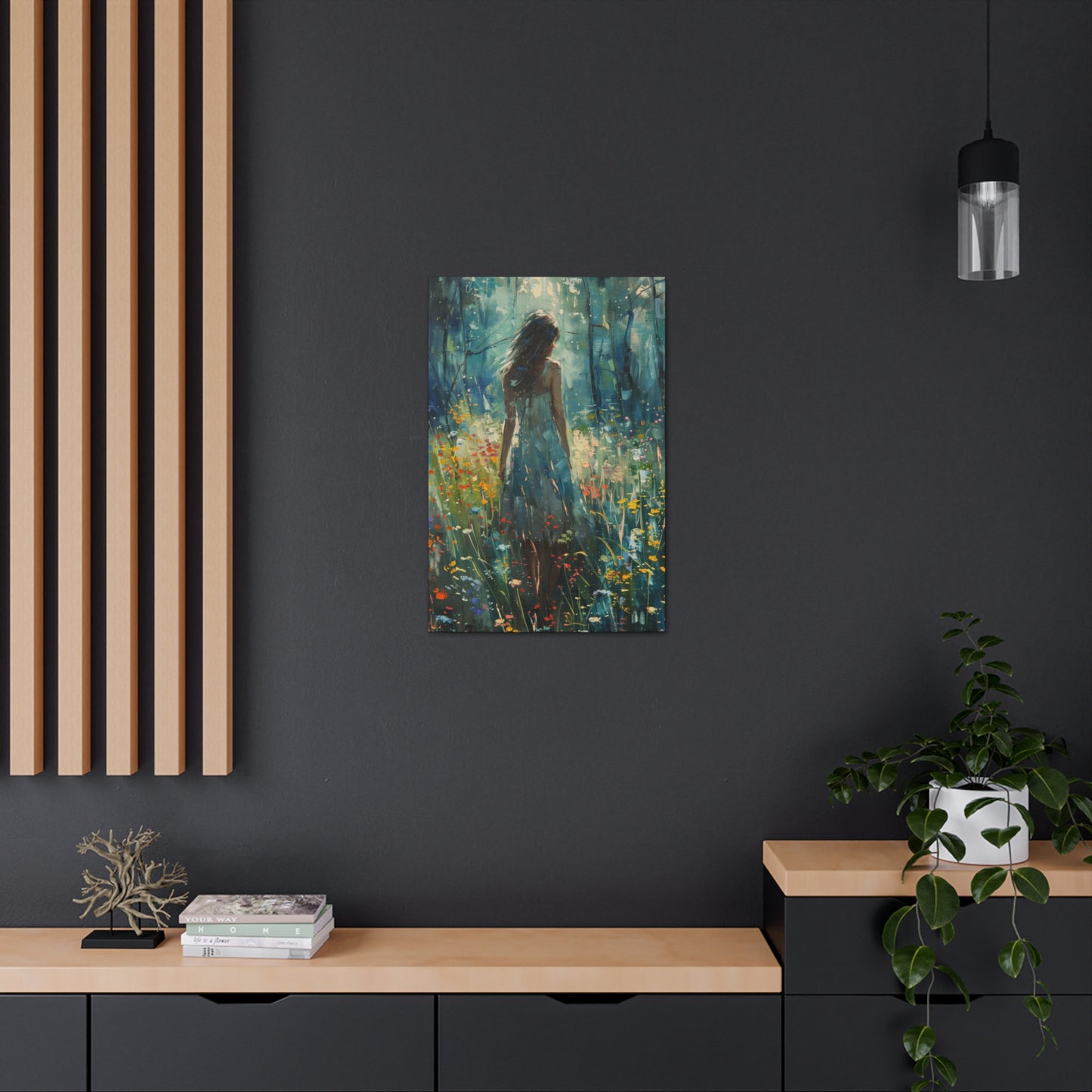 a girl looking into a forest Digital Oil Painting Print Canvas Gallery Wraps