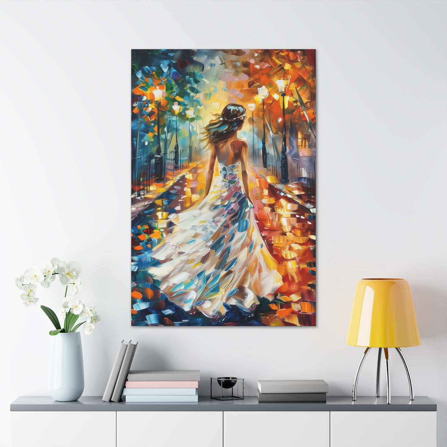 bride walking in the street - Leonid Afremov Style Digital Print Canvas Gallery Wraps