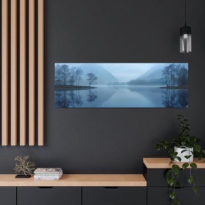 Lake Landscape with Mountains - Morning Mist Panorama Canvas Gallery Wraps