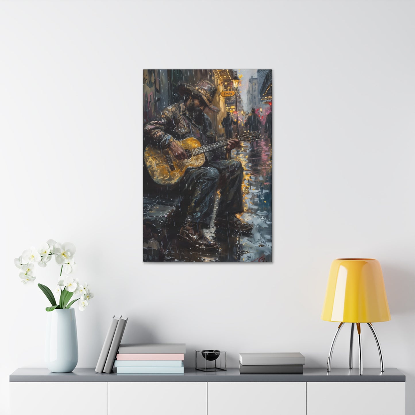 Man Playing Guitar on the Street - Rembrandt Style Digital Oil Painting Canvas Gallery Wraps