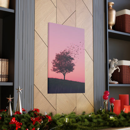 Tree in a Purple Sunset Digital Illustration Canvas Gallery Wraps