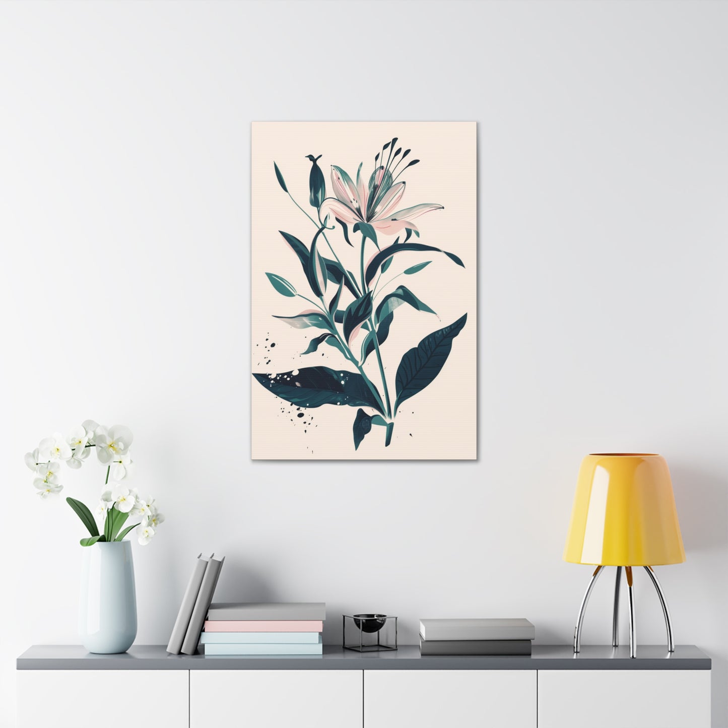 Lily Plant with Flowers - Illustration Canvas Gallery Wraps