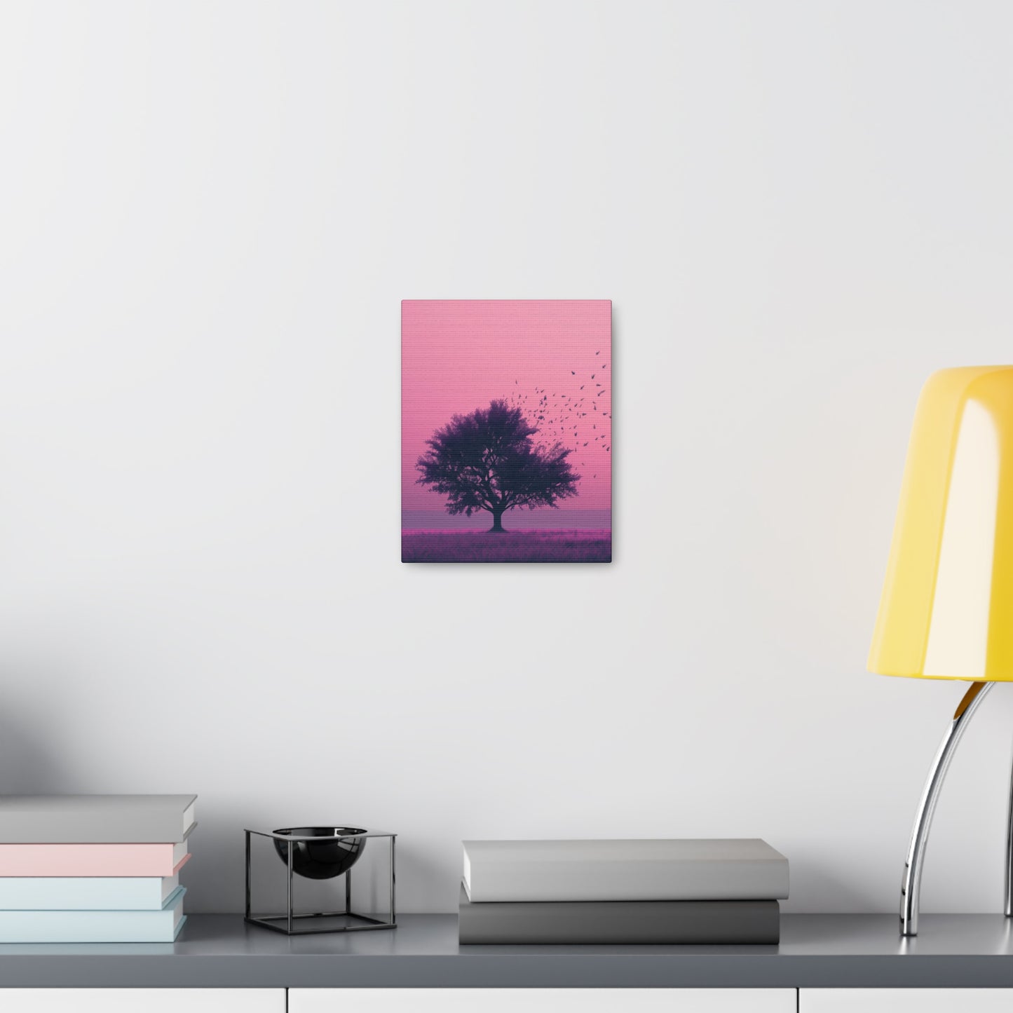 Tree in a Purple Sunset Digital Illustration Canvas Gallery Wraps