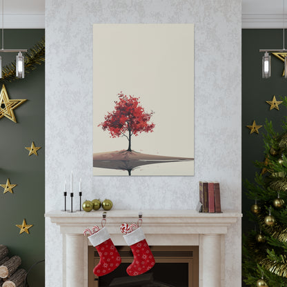 Lone Tree with Red Leaves - Portrait Illustration Canvas Gallery Wraps