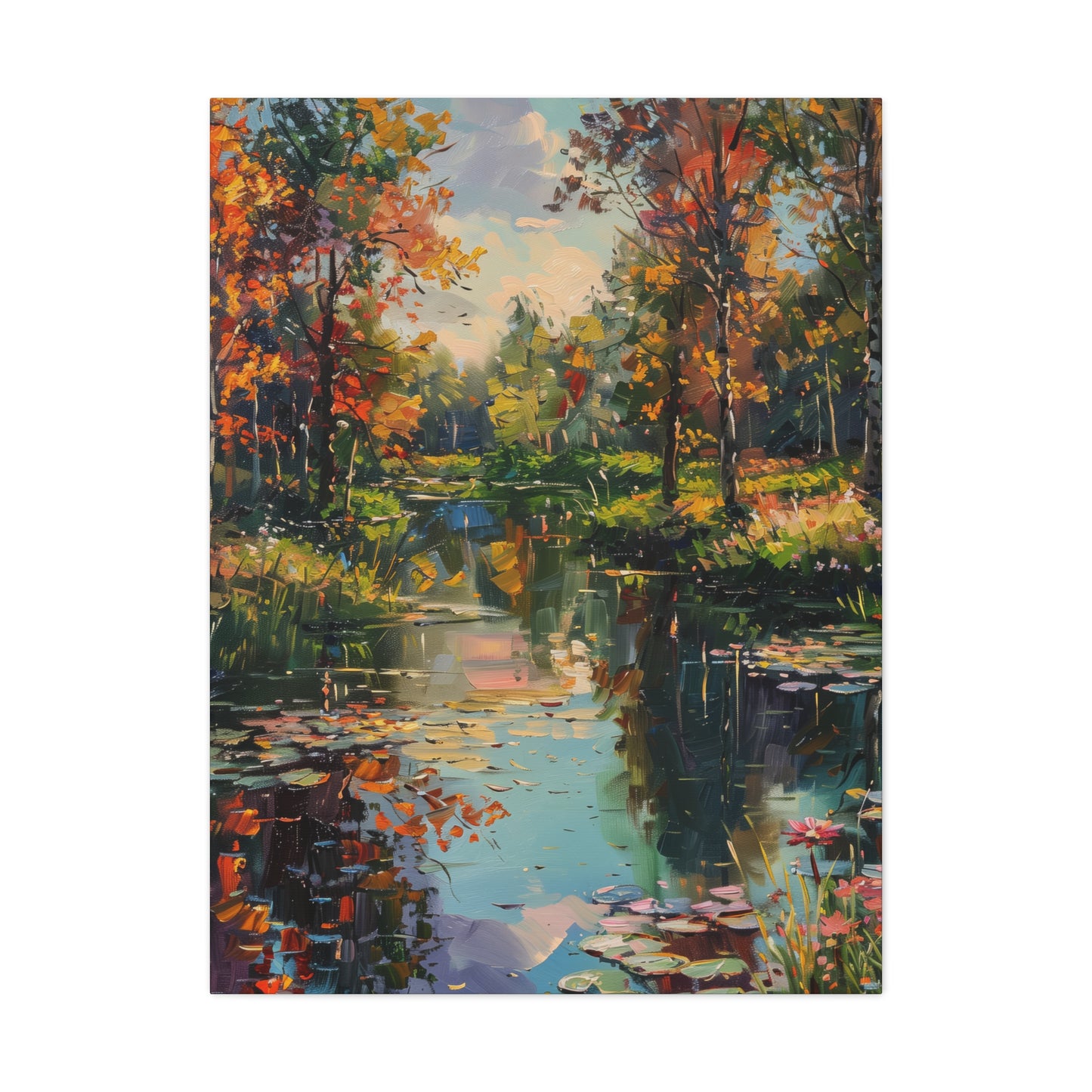 Lake in a Forest - Claude Monet Style Digital Print Canvas Gallery Wraps