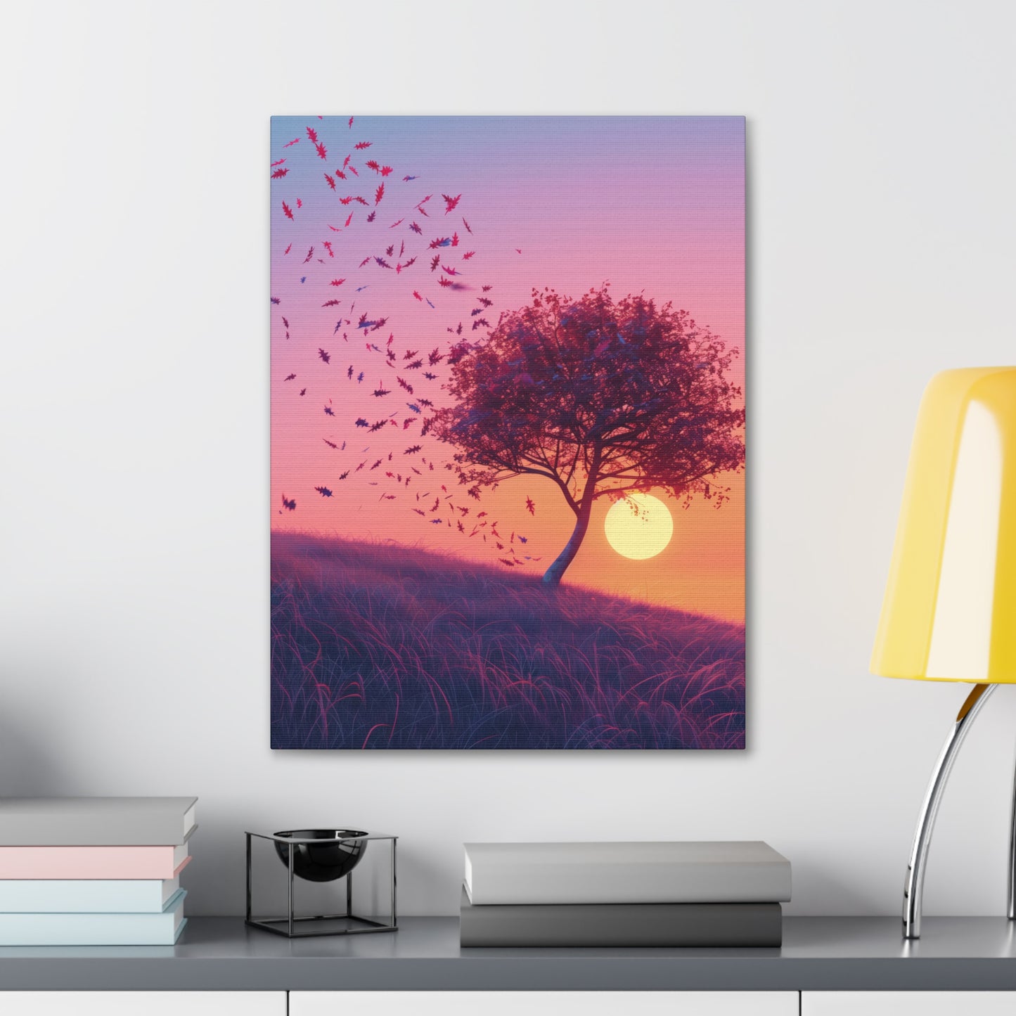 Leaves Carried by Wind from a Tree - Illustration Canvas Gallery Wraps