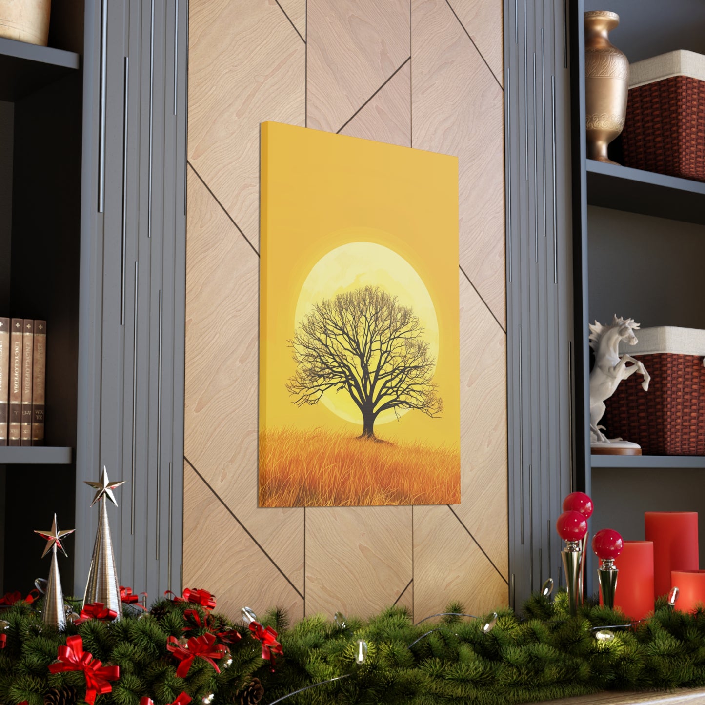 A Leafless Tree in a Golden Evening Digital illustration Canvas Gallery Wraps