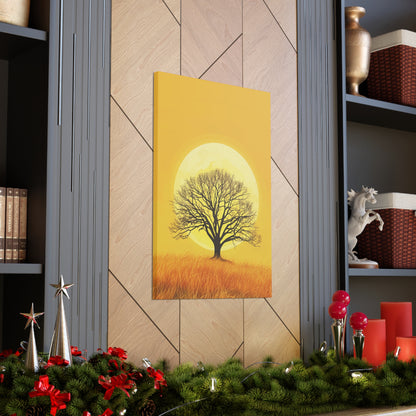 A Leafless Tree in a Golden Evening Digital illustration Canvas Gallery Wraps