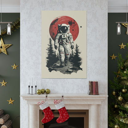 Cosmic Journey: Astronaut Walking  - Digital Illustration Canvas Gallery Wrap