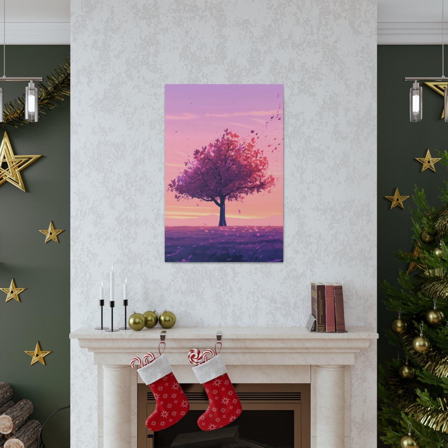 Tree in a Purple Sunset Digital Illustration Canvas Gallery Wraps