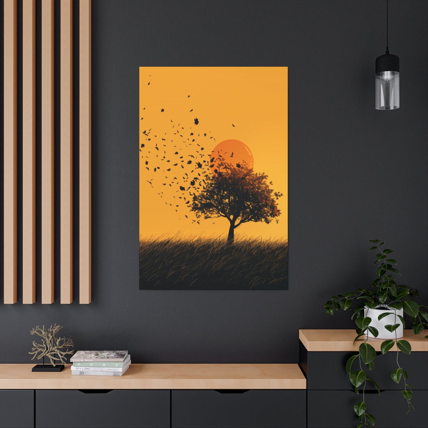 Leafless Tree in a Golden Sunset Digital Illustration Canvas Gallery Wraps